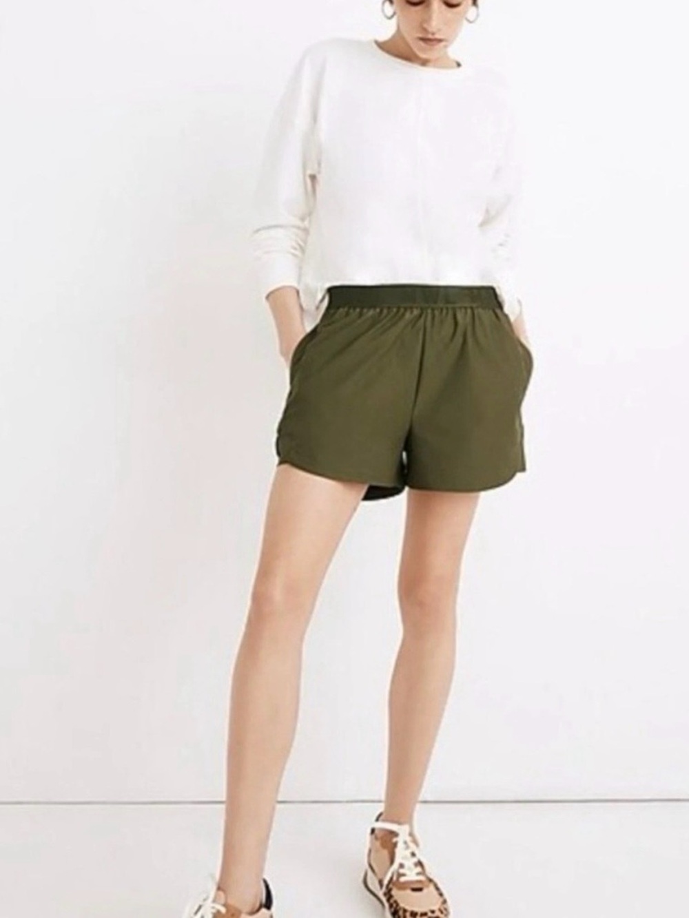 Madewell MWL Allways Pull-On Shorts Kale Green Lounge Beach‎ Pockets Women's XXL
